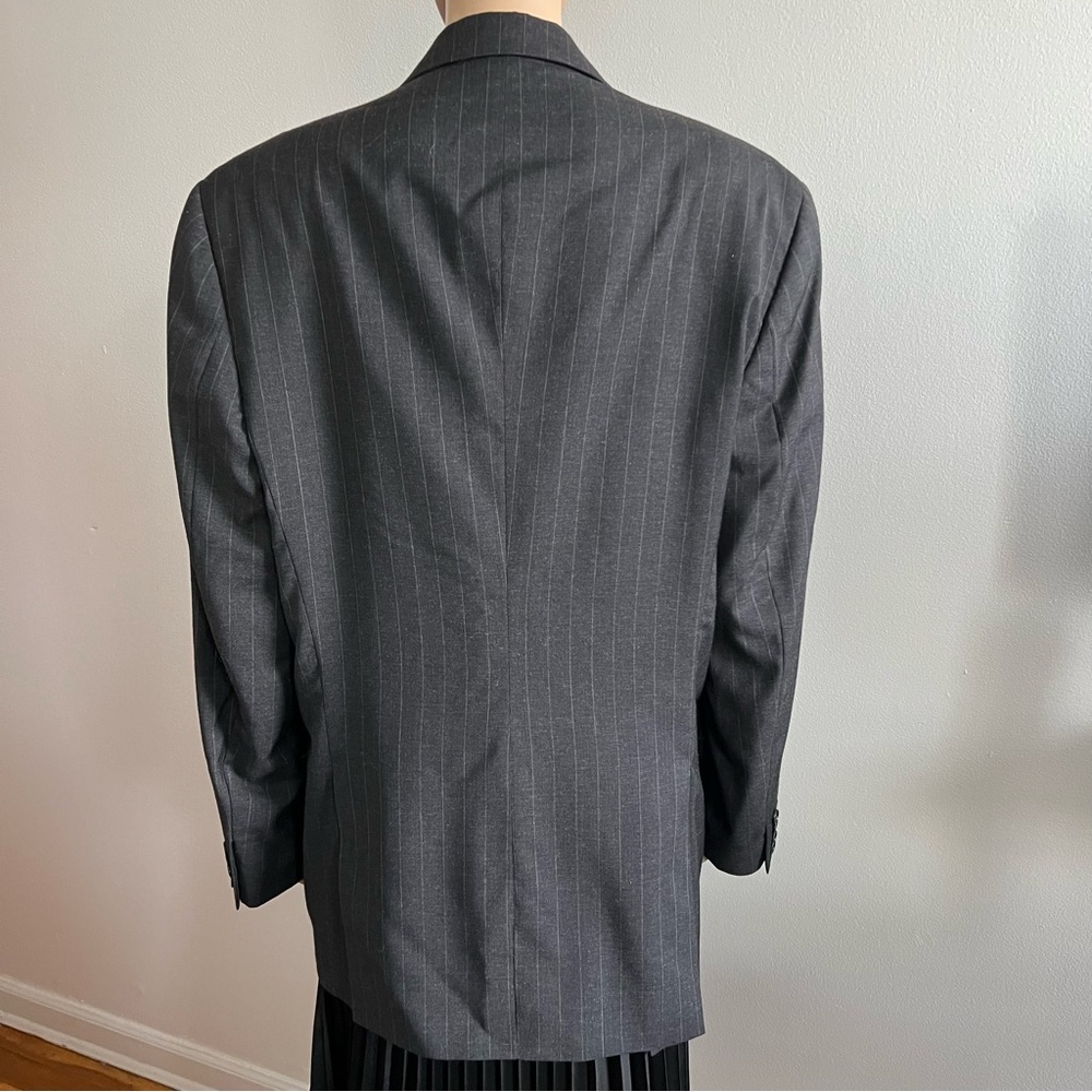 Vintage Valentino 100% Wool Jacket Blazer Dark Gray Pinstripes Size 52 42 Reg - Picture 7 of 13